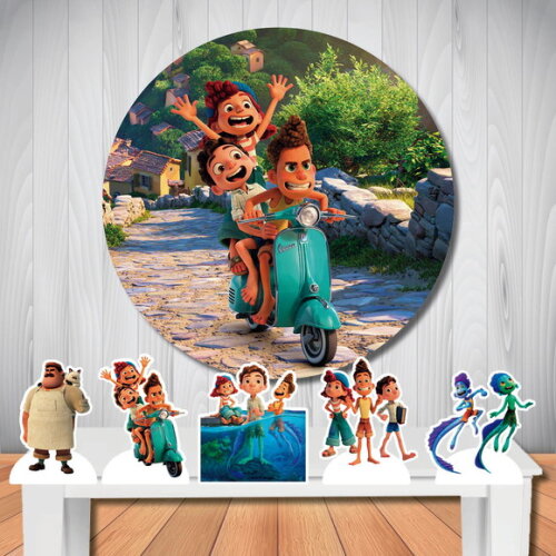 Kit Cenário Luca Painel Redondo Infantil e Display de Mesa