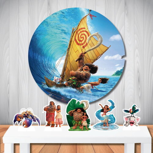 Kit Cenário Moana Painel Redondo e Totem de Mesa