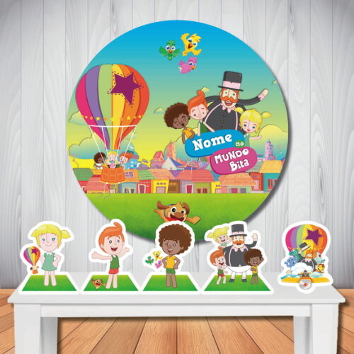 Kit Cenário Mundo Bita Painel Redondo e Display de Mesa