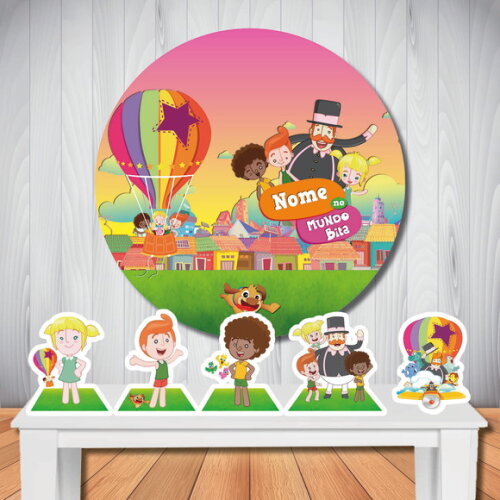 Kit Cenário Mundo Bita Painel Redondo e Display de Mesa
