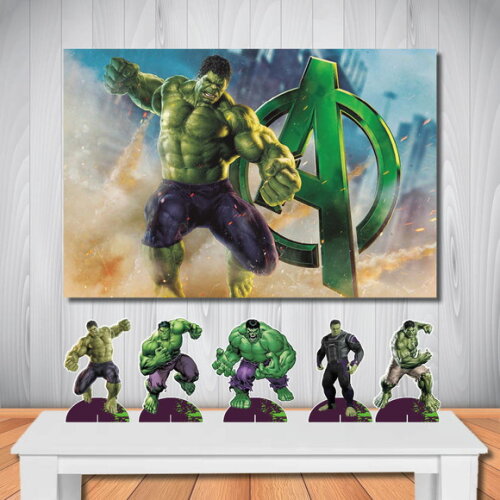 Kit Cenário Painel de Festa 1,5x1,0m e Display de Mesa Hulk
