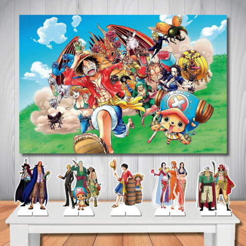 Kit Cenário Painel de Aniversário e Totem de Mesa One Piece