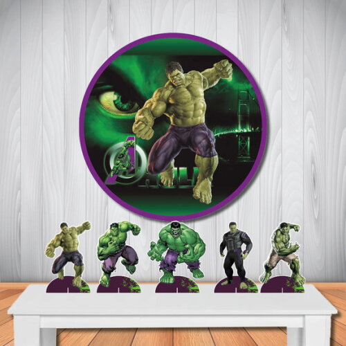 Kit Cenário Painel Redondo de Festa e Display de Mesa Hulk