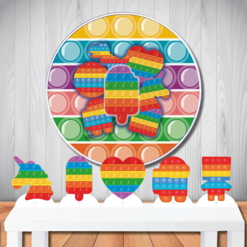 Kit Cenário Popit Fidget Toys Painel Redondo e Totem de Mesa