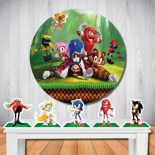 Kit Cenário Sonic Filme Painel Redondo e Display de Mesa