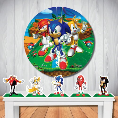 Kit Cenário Sonic Filme Painel Redondo e Display de Mesa