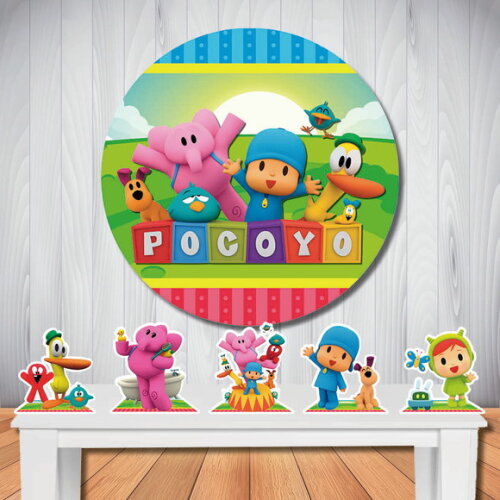 Kit de Festa Pocoyo Painel Redondo e Totem de Mesa