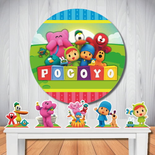 Kit de Festa Pocoyo Painel Redondo e Totem de Mesa