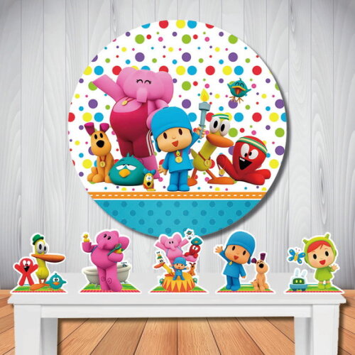 Kit de Festa Pocoyo Painel Redondo e Totem de Mesa