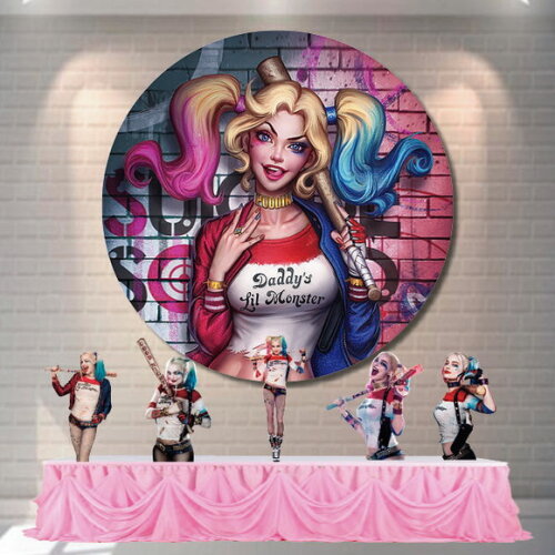 Kit Decoração Aniversário Painel Redondo Arlequina