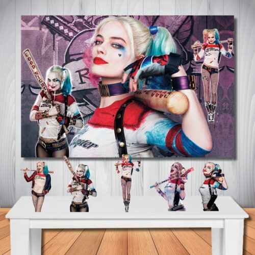 Kit Decoração Arlequina, Painel de Festa e Totem de Mesa