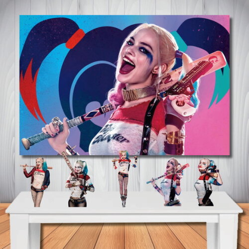 Kit Decoração Arlequina, Painel de Festa e Totem de Mesa