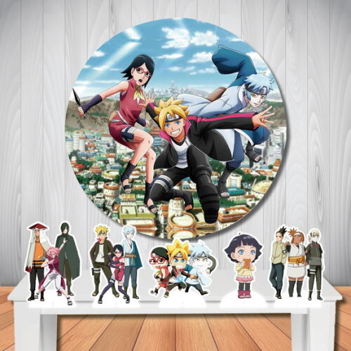 Kit Decoração Boruto Painel Redondo de Festa e Display
