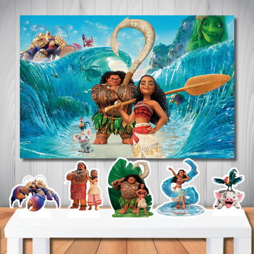 Kit Decoração de Festa Moana Painel Cenário e Display Mesa