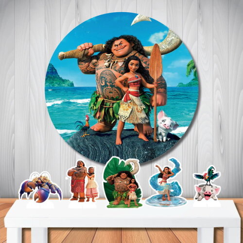 Kit Decoração de Festa Moana Painel Redondo e Display