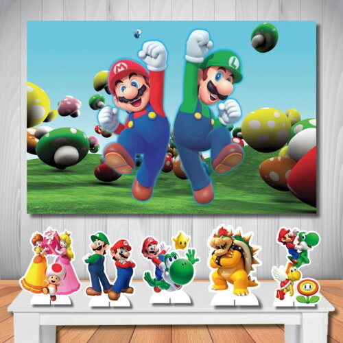 Kit Decoração de Festa Painel e Display mdf Super Mário Bros
