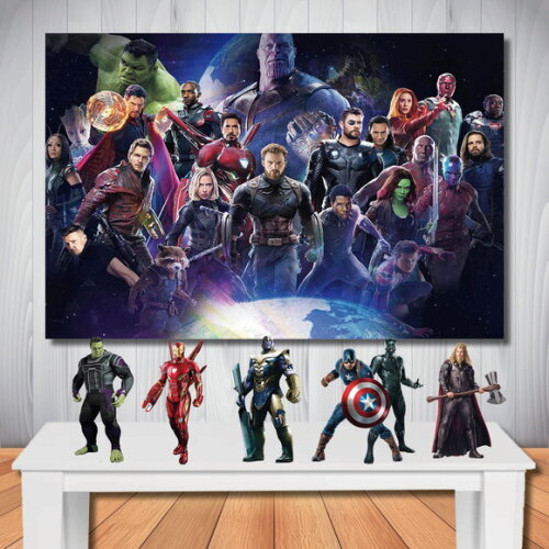 Kit Decoração de Festa Vingadores, Painel 1,5x1,0m e Display