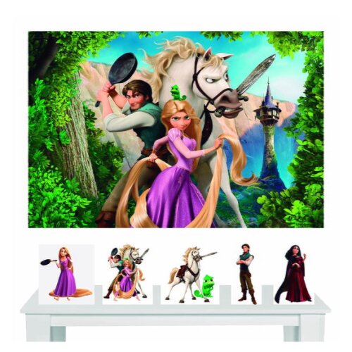 Kit Decoração Display de Mesa e Painel de Festa Rapunzel