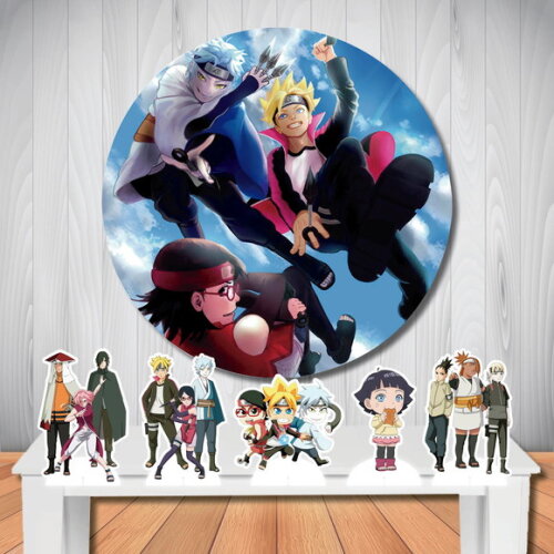 Kit Decoração Festa Boruto Painel Redondo e Display de Mesa