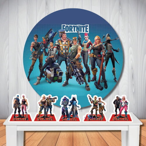 Kit Decoração Fortnite Painel Redondo de Festa e Display