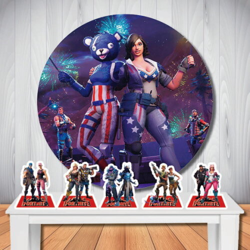 Kit Decoração Fortnite Painel Redondo de Festa e Display