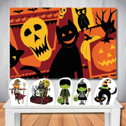 Kit Decoração Halloween Totem de Mesa e Painel de Festa
