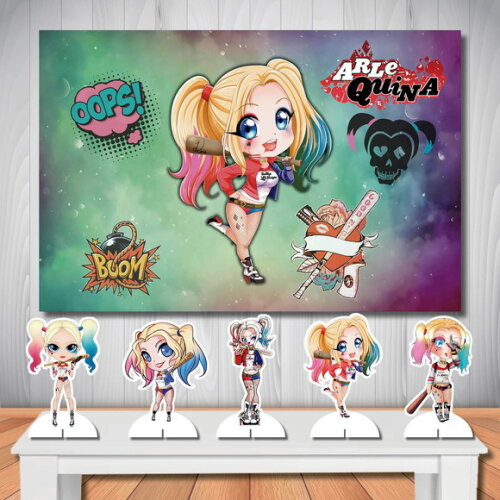 Kit Decoração Painel de Aniversário e Display Arlequina Cute