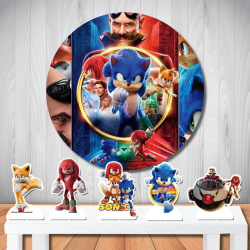 Kit Decoração Sonic Filme 2 Painel Redondo 1,5x1,5 e Display