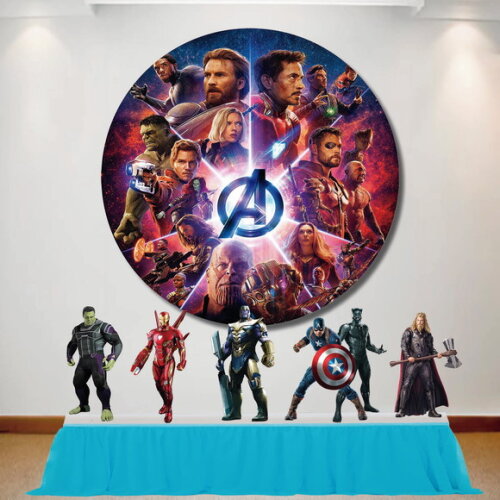 Kit Decoração Vingadores Ultimato Painel Redondo e Totem