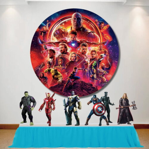 Kit Decoração Vingadores Ultimato Painel Redondo e Totem