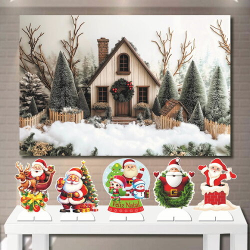 Kit Display Cenário e Painel Decorativo Natal Casa na Neve