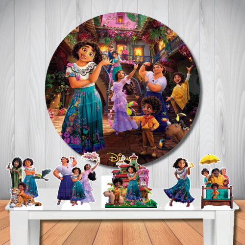 Kit Encanto Painel Redondo 1,5x1,5m de Aniversário e Display