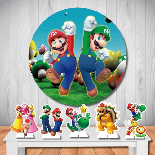 Kit Enfeite Painel Redondo e Display mdf Super Mário Bros