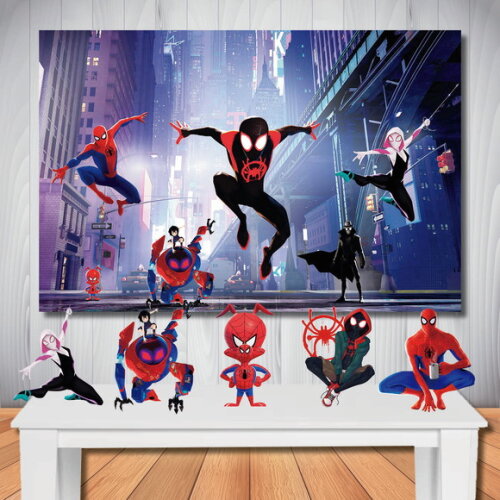 Kit Festa Aranhaverso Painel Infantil 1,5x1,0 Totem de Mesa