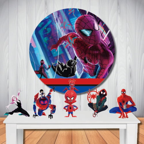 Kit Festa Aranhaverso Painel Redondo e Totem de Mesa