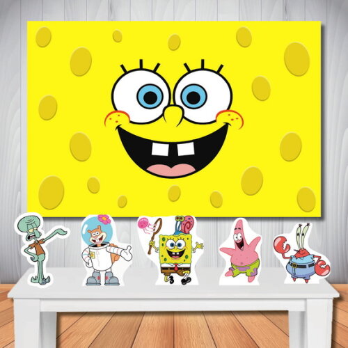 Kit Festa Bob Esponja Painel Infantil e Totem de Mesa
