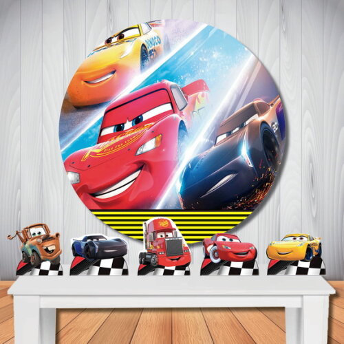 Kit Festa Carros 3 Painel Circular e Display de Mesa