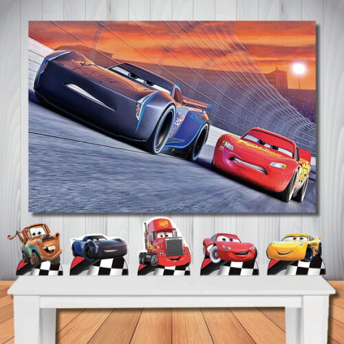 Kit Festa Carros 3 Painel Infantil e Display de Mesa