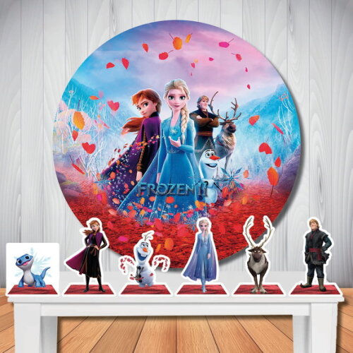 Kit Festa Frozen 2, Painel Redondo e Display de Mesa