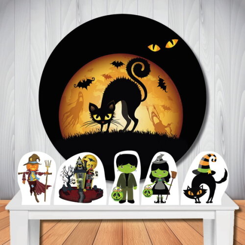 Kit Festa Halloween Display e Painel Infantil Redondo