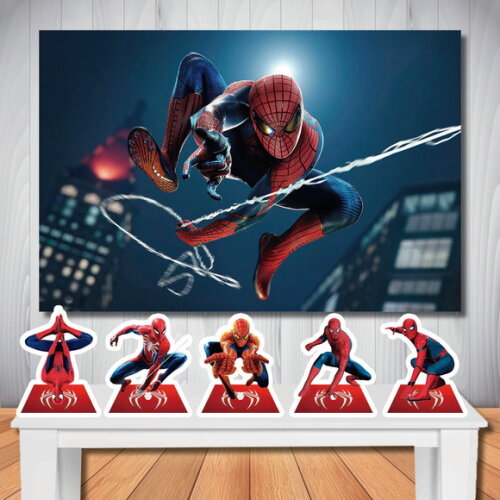 Kit Festa Homem Aranha Painel 1,50x1,00m e Display de Mesa