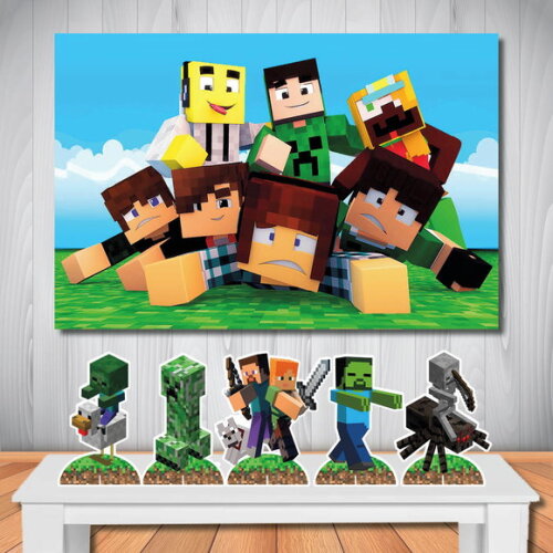 Kit Festa Minecraft Painel de Festa e Display de Mesa