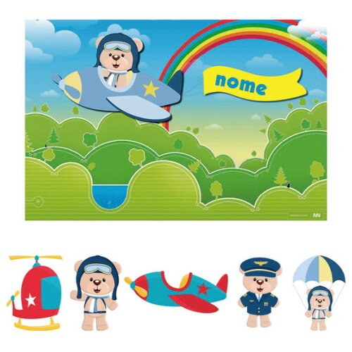 Kit Festa Painel e Display Ursinho o Aviador 1,50x1,00m