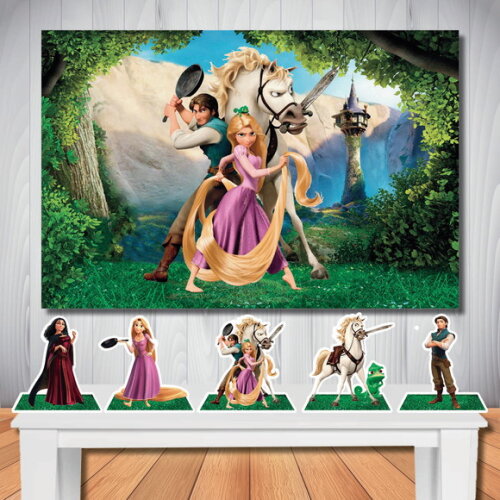 Kit Festa Rapunzel Enrolados Painel Infantil e Display Mesa