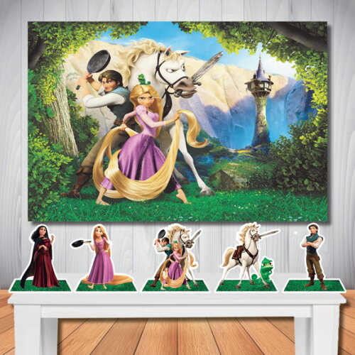 Kit Festa Rapunzel Enrolados Painel Infantil e Display Mesa
