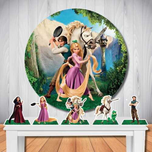 Kit Festa Rapunzel Enrolados Painel Redondo e Display