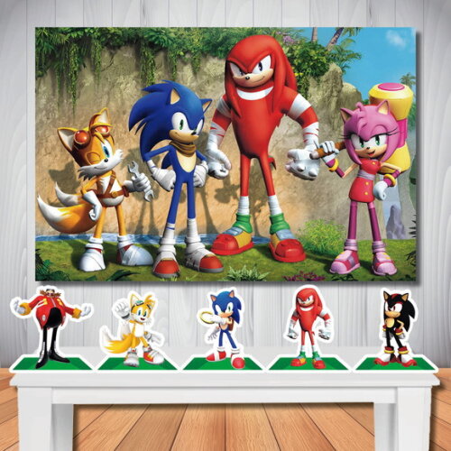 Kit Festa Sonic Painel Decoração 1,50x1,00 e Display de Mesa