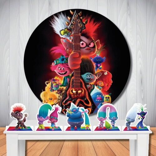 Kit Festa Trolls 2 - Painel Cenário Redondo e Totem de Mesa