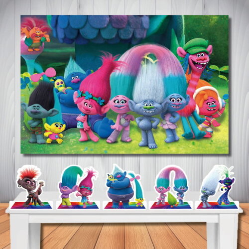 Kit Festa Trolls Painel de Aniversário e Display de Mesa