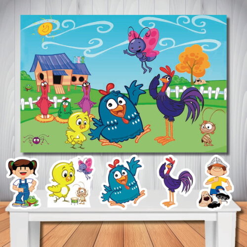 Kit Galinha Pintadinha Painel 1,50x1,00m e Display de Mesa